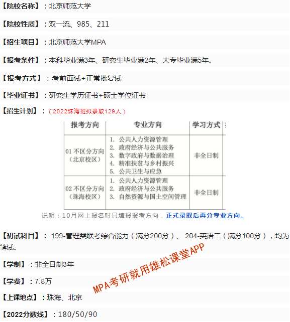 2023年北京師范大學公共管理碩士（MPA）招生簡章
